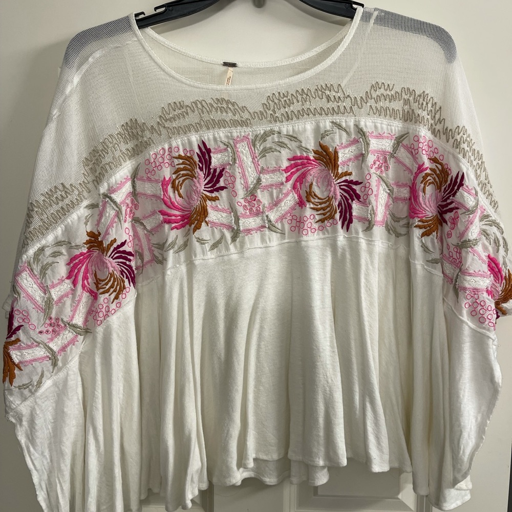 FP cream floral embroidered top size s
